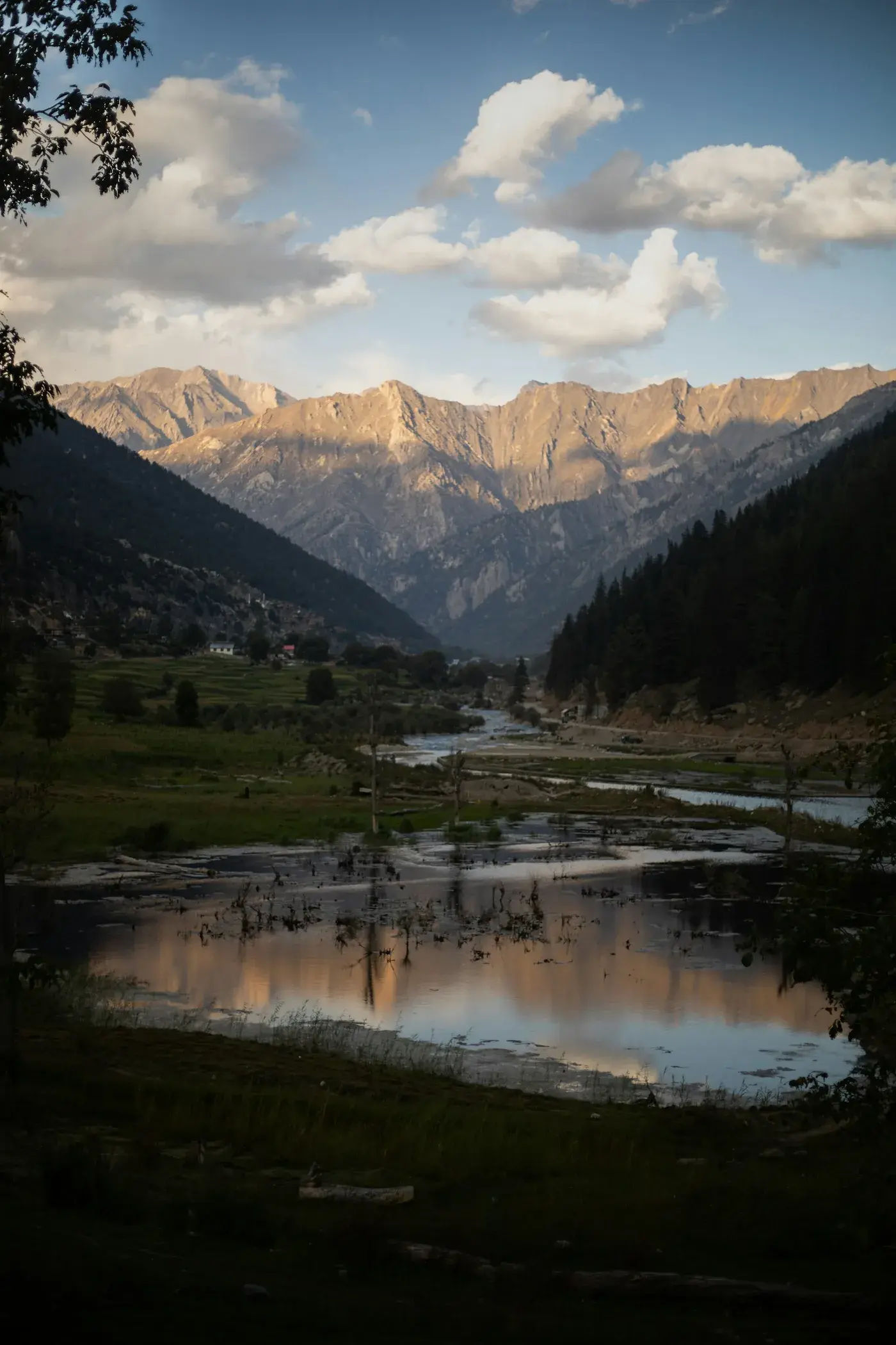 Mountain valley and river at golden hour in Afghanistan