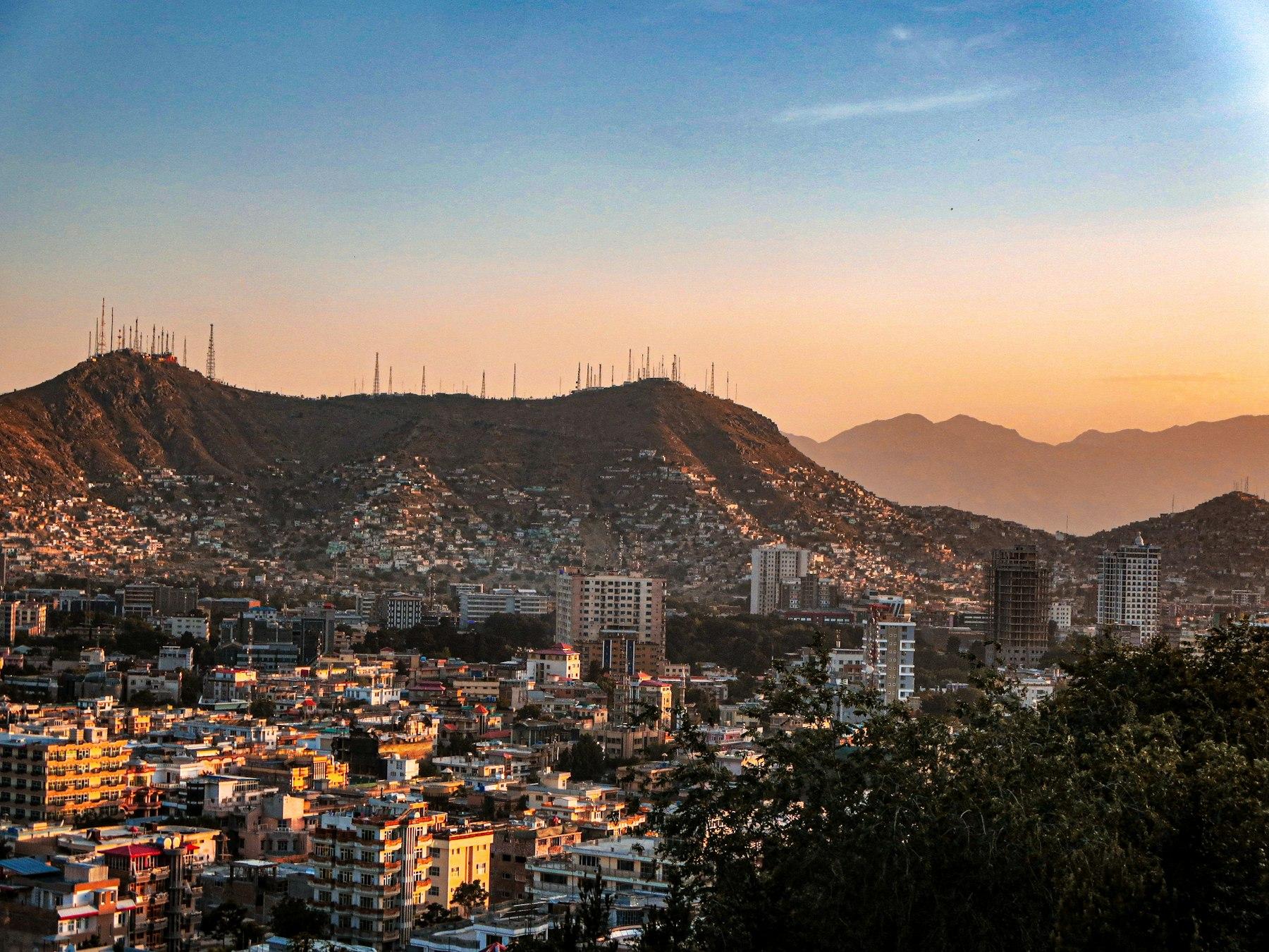Kabul and surrounding foothills at dusk